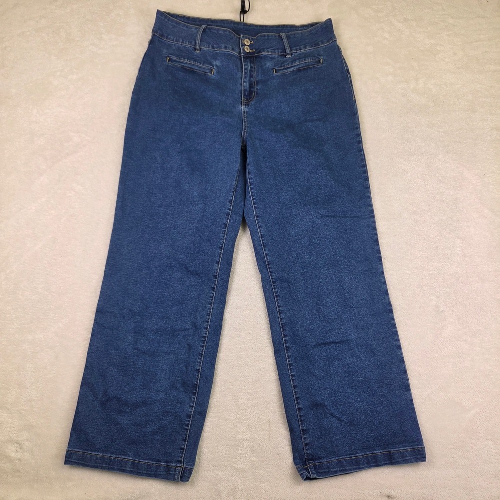 Sidefeel Womens Wide Leg High Waisted Medium Wash Stretch Denim Jeans Size 18